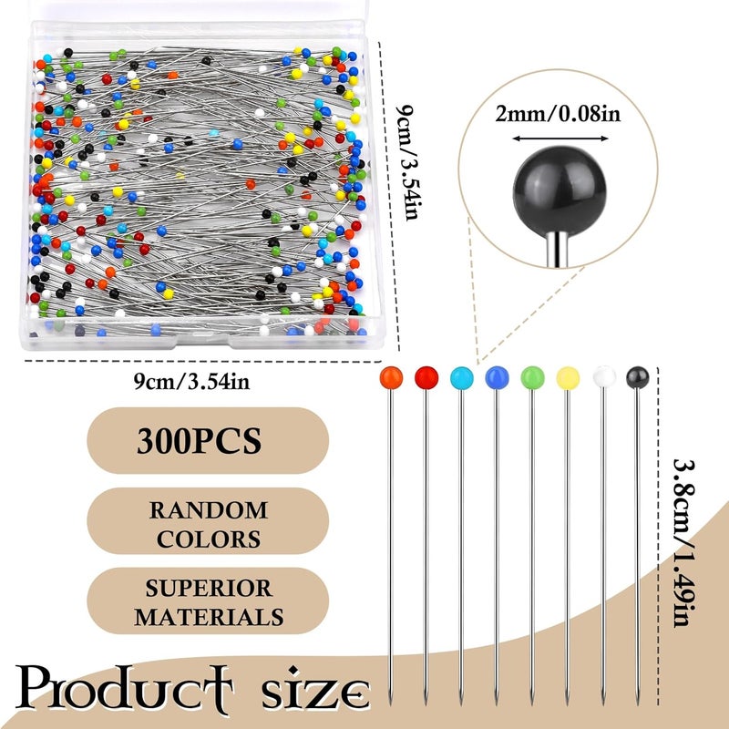 Kogyxe Sewing Pins, 300 PCS Straight Pins for Fabric, Pearlized Ball Head Quilting Pins Long 1.5 inch, Multicolor Corsage Stick Pin for Dressmaker, Jewelry DIY Decoration and Sewing Project - Image 2